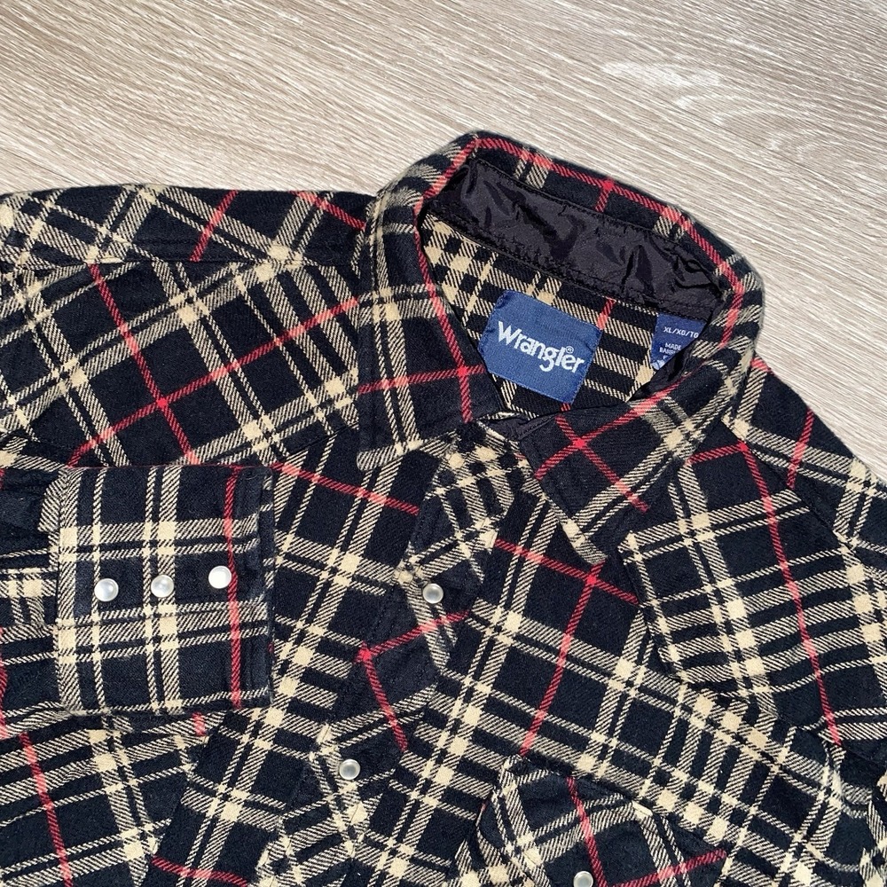 Vintage Wrangler Pearl Snap Flannel Shirt Men's XL Black Western Cowboy Cotton